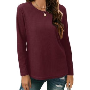 HDTLTE Long Sleeve Shirts for Women Waffle Knit Tops Basic Crewneck 2024 fall Tunic Tops