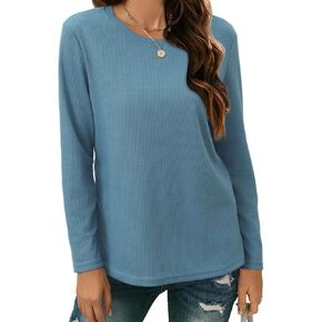 HDTLTE Long Sleeve Shirts for Women Waffle Knit Tops Basic Crewneck 2024 fall Tunic Tops