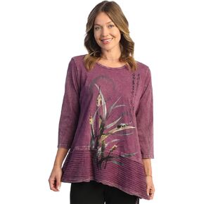 Jess & Jane Women's Free Fly Mineral Washed Cotton Wavy Contrast Asymmetric Tunic Top