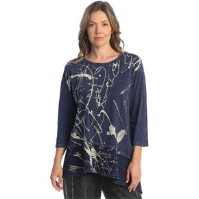 Jess & Jane Women's Free Fly Mineral Washed Cotton Wavy Contrast Asymmetric Tunic Top
