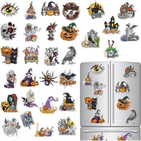Copkim 30 Pcs Halloween Diamond Art Magnets for Refrigerators Vintage Halloween Pumpkin Bat Ghost Diamond Painting Magnets Kits Fridge Diamond Stickers for Adults DIY Refrigerator Home Decor