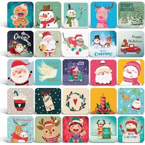 Better Office Products Mini Christmas Greeting Cards & Envelopes, 3 x 3 inch, 25 Unique Designs with Red & Green Envelopes, Small Christmas Cards for Gifts (25 Pack)