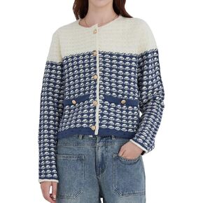 Womens Button Down Cardigan Sweaters Fall Cropped Cable Knit Dressy Jacquard Crewneck Sweater Tops