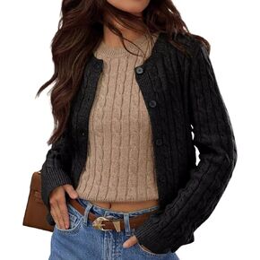 Women's Long Sleeve Cardigan Sweaters Button Down Fall Outfits Cable Knit Tops Open Front Jacket