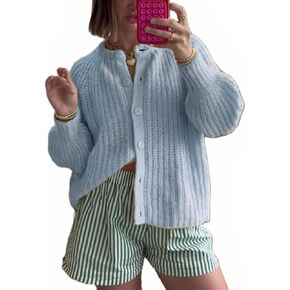 Women Button Down Cardigan Sweater Long Sleeve Chunky Cardigan Top Casual Knit Jacket Fall Winter Streetwear