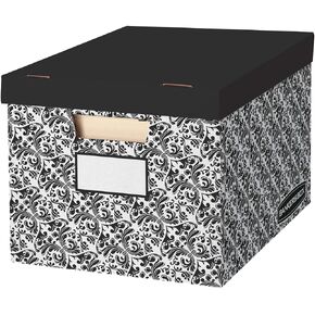 Bankers Box 10 Pack STOR/FILE Decorative Medium-Duty File Storage Boxes, FastFold, Lift-Off Lid, Letter/Legal, Black/White Brocade