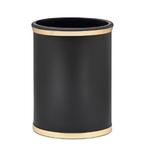 Kraftware Sophisticates Oval Wastebasket with Plastic Liner, Adding Classic Style to The Bathroom and All Other Rooms in The Home or Office, 13 Quart Capacity, Black with Gold Trim