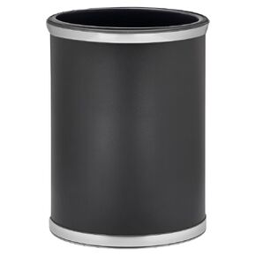 Kraftware Sophisticates Oval Wastebasket with Plastic Liner, Adding Classic Style to The Bathroom and All Other Rooms in The Home or Office, 13 Quart Capacity, Black with Gold Trim