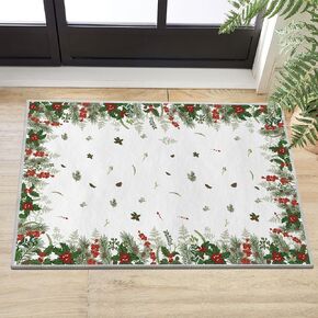 Artoid Mode Pines Holly Christmas Area Rug, Xmas Winter Home Decor Low-Profile Washable Area Rugs for Entryway Bedroom Living Room Laundry Room Indoor 5x7 Feet
