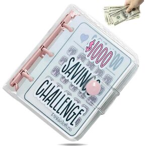 KYHSOM 1000 Savings Challenge Binder Money Saving Binder Cash Saving Challenge Book with Envelopes Mini Budget Binders for Low Income Financial Planner (Pink)