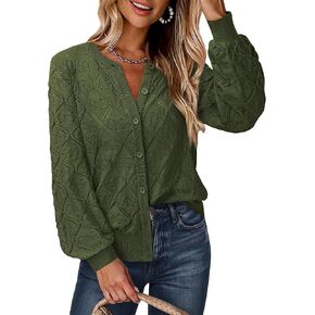 Messic Women's Lightweight Cardigan Shrugs Hollowed-Out Button Down Crochet Knit Sweater Tops