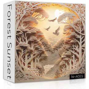 Forest Sunset Puzzles for Adults 1000 Pieces, Difficult Challenge Tree of Life Jigsaw Puzzles, Autostereoscopy River Scene Paper Art Puzzles as Wall Decor