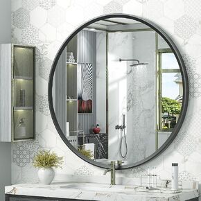 48x36 Inch Silver Bathroom Mirror for Wall, Silver Metal Framed Bathroom Vanity Mirror, Modern Rounded Rectangle Mirror, Shatterproof, Anti-Rust (Horizontal/Vertical)