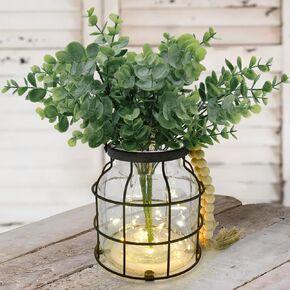 Farmhouse Decor Vase, Rustic Home Decor, Vintage Glass Vase - Rustic Lantern Decor with Plants Flowers Lights, Decorative Glass Vase for Home Decor Floral Arrangement Centerpieces
