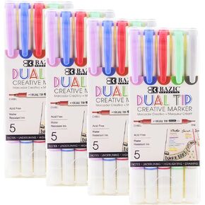 BAZIC Dual Tip Creative Markers Set, Broad & Fine Point Tips Highlighter, 15 Colors Art Marker Pens for Hand Lettering Notes Journaling Drawing, 1-Pack