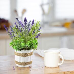 Artificial Lavender Plant in White Pot，Faux Lavender Artificial Flowers Decor，Fake Lavender Potted Plants Purple Lavender Decor for Bathroom Bedroom Kitchen.