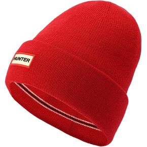 Hunter Women's Play Essential Cuff Beanie, Hat with Brand Logo, Comfortable & Warm Accessory, Red, One Size