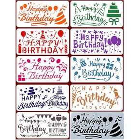 Happy Birthday Stencil,9Pcs Birthday Stencils,Cake Stencils Happy Birthday Letters Painting Stencil,Happy Birthday Stencils for Cakes Card Making Scrapbook,Birthday Ballon Love Heart Candle Templates