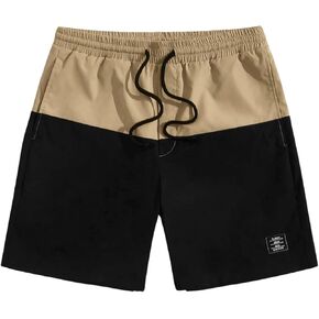 OYOANGLE Men's Colorblock Letter Patched Drawstring Waist Shorts Straight Leg Athletic Track Shorts