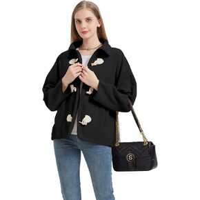 Womens Soft Polar Fleece Jacket Lightweight Long Sleeve Horn Button Warm Shacket Coat Comfortable Outerwear