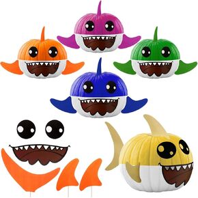5 Packs Halloween Pumpkin Decorating Kit 3D Shark Pumpkin Making Kit DIY Craft Fall Thanksgiving Colorful Autumn Pumpkin Parts Decoration for Halloween Party Gift