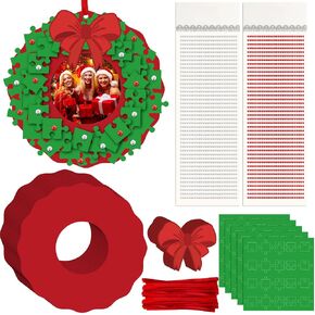 Poen 24 Set Christmas Wreath Crafts for Kids Puzzle Piece Wreath Craft Kits Picture Frame Ornament Xmas Holiday Hanging Ornament Kits DIY Party Decoration Fun Home Activities in Kuwait
