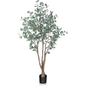 6FT Artificial Eucalyptus Tree Indoor, Tall Faux Eucalyptus Plant with Pre-Potted Realistic Silk Leaves and Trunk, Fake Eucalyptus Tree for Office Living Room Bedroom Foyer Porch Home Corner Decor