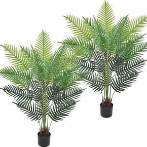 Artificial Palm Tree 4FT 4 Pack with 21 Leaves & 9 Trunks Faux Green Tropical Areca Palm Fake Floor Plants for Indoor Outdoor Garden Landscaping Decor Housewarming Gift (4FT, 4Pack)