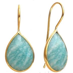 Gempires Pear Shaped Teardrop Crystal Earrings, Bezel Earring, Natural Gemstone Dangle Drop Earrings, Minimal, Everyday Wear, Gift for Her (Length 1.25 inch)