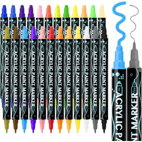 أقلام طلاء أكريليك 24 لونًا، أقلام برأس مزدوج ممتازة للأسطح الخشبية والحجرية والزجاجية والسيراميك والحرف اليدوية التي تصنع اللوازم الفنية (طرف مستدير وطرف رفيع) in Kuwait