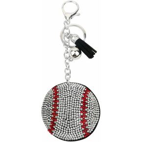 WJR Sparkling Sport Ball Keychain Rhinestone Baseball Football Key Ring Shining Gift for Sport Lover Purse Bag Accessories