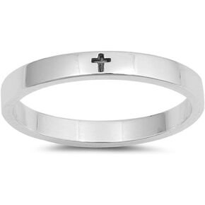 Simple Little Engraved Cross Stackable Ring .925 Sterling Silver Band Sizes 4-10