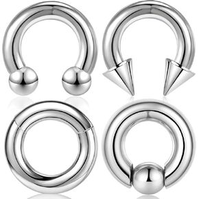 ONESING 4Pcs 8G Septum Ring Surgical Steel Stretched Septum Kit Septum Piercing Jewelry Lip Nose Helix Tragus Hoop Earrings for Women Men Silver 12mm