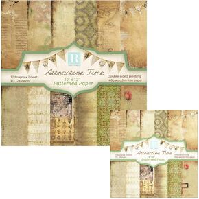 48 Sheets Vintage Scrapbook Paper,12x12 6x6 160gsm Scrapbooking Paper Pad Double-Side Printing Junk Journal Cardstock Craft Paper Supplies for Art Album Card Making Decorative Background