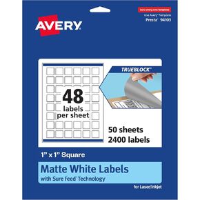 Avery TrueBlock Matte White Square Labels, 1" x 1", 480 Labels, Print-to-The-Edge, Laser/Inkjet Printable
