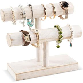 ProCase Bracelet Holder Display Bracelet Organizer Mothers Day Gift, Wooden Bracelet Stand for Selling, T-bar Bangle Storage Rack Wood Watch Display Tower for Business - 4 Tier, Nature