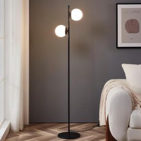 Brightech Sphere Floor Lamp for Living Room, Mid-Century Modern 2 Globe Pole Light for Bedroom, Bright LED Standing Lamps for Offices, Contemporary Living Room Décor – Gold/Antique Brass