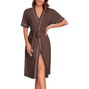 رداء كيمونو نسائي من POKWAI بطول الركبة، رداء حمام خفيف الوزن وناعم ورقبة على شكل حرف V للسيدات in Kuwait