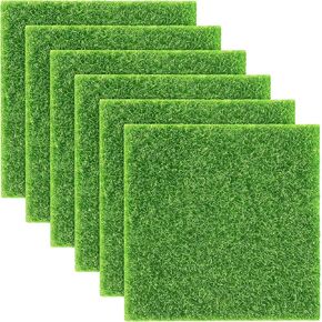 Elcoho 12 Pieces Fake Grass for Crafts Fairy Garden Grass 6 x 6 Inches Artificial Garden Grass for Miniature Ornament Garden Dollhouse DIY Decoration