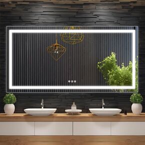 60 x 30 LED Bathroom Mirror with Front and Backlit Lights, Anti-Fog Dimmable Lighted Vanity Mirror for Wall, Shatter-Proof, 3-Color Modes, Horizontal/Vertical Makeup Mirror