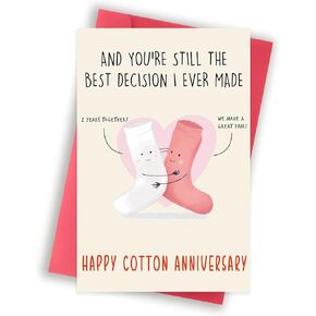 Happy 2nd Anniversary Card Gifts for Him Her, Funny 2nd Wedding Anniversary card for Women Men, Cotton Anniversary Greeting Card for Husband Wife, Cute 2 Year Anniversary Cards Decorations