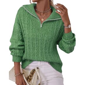 Vivilli Women's Quarter Zip Chunky Cable Knit Sweaters Fall Winter Fashion V Neck Oversized Pullover Sweater Tops