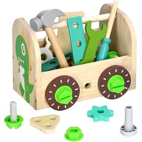 MICKYU 41 Pcs Wooden Tool Set Montessori STEM Toys Autism Sensory Travel Toys Preschool Learning Activities Gifts for Toddlers Boys Girls