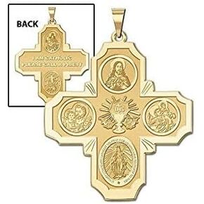 PicturesOnGold.com Communion Four Way Religious Medal - 1 Inch X 1 Inch Solid 14K Yellow Gold