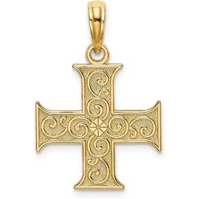 Solid 14k Yellow Gold GREEK CROSS WITH SWIRL DESIGN Charm Pendant 20mm