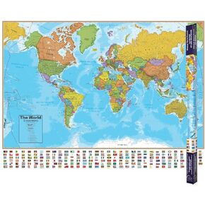 Waypoint Geographic Blue Ocean Series French/English World Wall Map, Laminated Bi-Lingual World Map Poster, Educational Wall Art For Home, Classroom, or Office, Unique Gifts, 51" x 38"