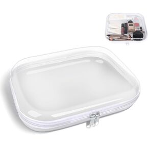 Clear Hard Plastic Zipper Case，Transparent Double Zippers Hard Pouch with 3pcs，Set of 3 Travel Makeup and Cosmetic Bag of Durable PVC，Portable Travel Organizer Bin for Toy Storage