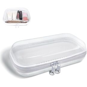 Clear Hard Plastic Zipper Case，Transparent Double Zippers Hard Pouch with 3pcs，Set of 3 Travel Makeup and Cosmetic Bag of Durable PVC，Portable Travel Organizer Bin for Toy Storage
