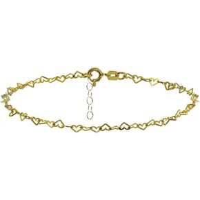 Hoops & Loops 925 Sterling Silver Open Heart Link Chain Anklet Bracelet for Women Teen Girls, Silver, Yellow & Rose Gold