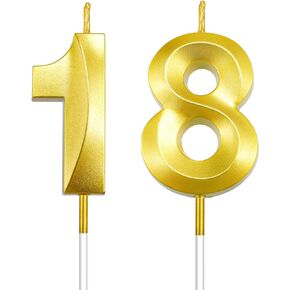 18th Birthday Cake Topper, Gold 18th Birthday Candle, 18 Candles for 18th Birthday Cupcake Party Favor Happy 18th Birthday Party Decorations 18th Birthday Candle for Cake Sparklers 18th Birthday Gifts